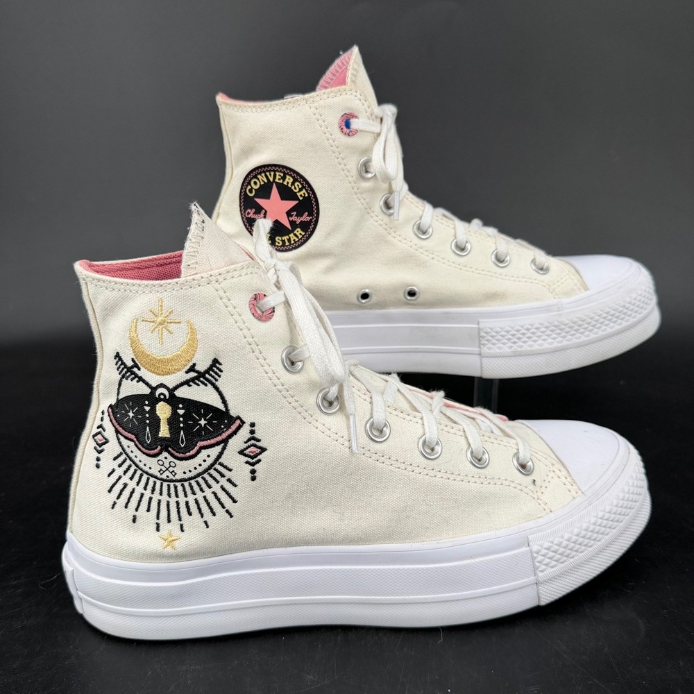 Converse Chuck Taylor All Star Lift Hi Moth Moon Embroidery Cream Pink A08834C 9